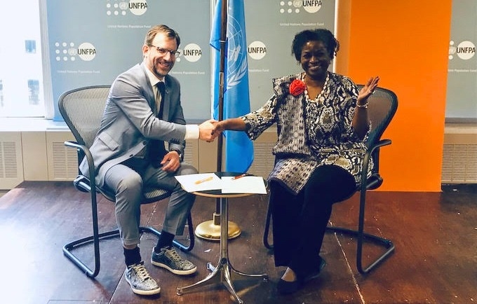 Mr. Manuel Tonnar, Director at the Luxembourg Development Cooperation Directorate, meets UNFPA Executive Director Dr. Natalia Kanem at UNFPA headquarters in New York. © UNFPA