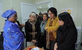 Ms.Bangura with the Center team during her visit to UNFPA supported women center in Dohuk Governorate, Kurdistan Region, Iraq