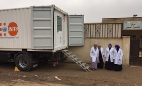 The medical team of the UNFPA Mobile Delivery Unit in Al-Mamoun District in West of Mosul, Iraq