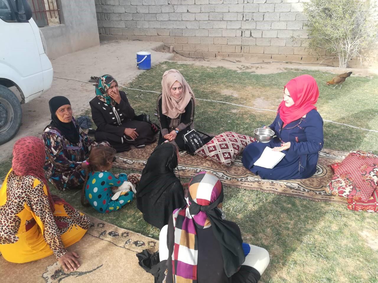 Outreach GBV response teams provide PSS to women and girls inside Hawija district on October 1st. Credits: IHAO