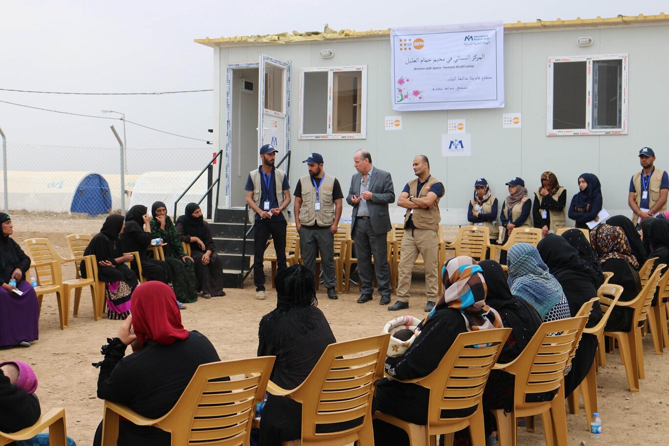 Dr.Luay Shabaneh, UNFPA Arab States Regional Director and UNFPA Representative in Iraq Mr.Ramanathan Balakrishnan visiting UNFPA supported Women center in Hamam Aleel camp, Mosul, Iraq 