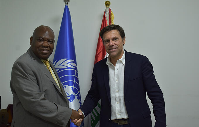 UNFPA Representative Dr Oluremi Sognuro welcomed in his office in Baghdad today Mr Christopher Reltien © 2019/UNFPA Iraq