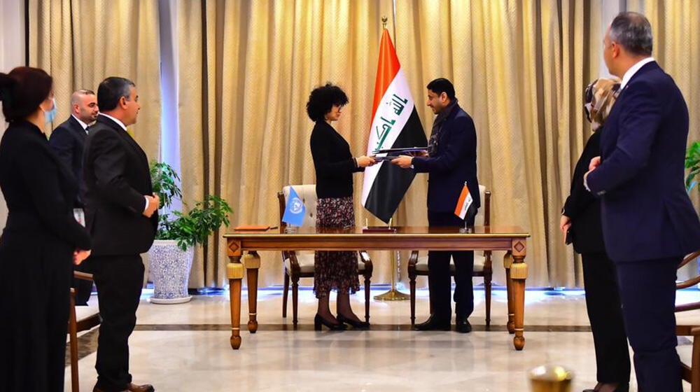 UNFPA and the Secretary-General of the Council of Ministers (COMSEC) signed a joint cooperation framework to move forward the ICPD agenda in Iraq ensuring that women live a life free of any form of violence © 2021/ComSec photo