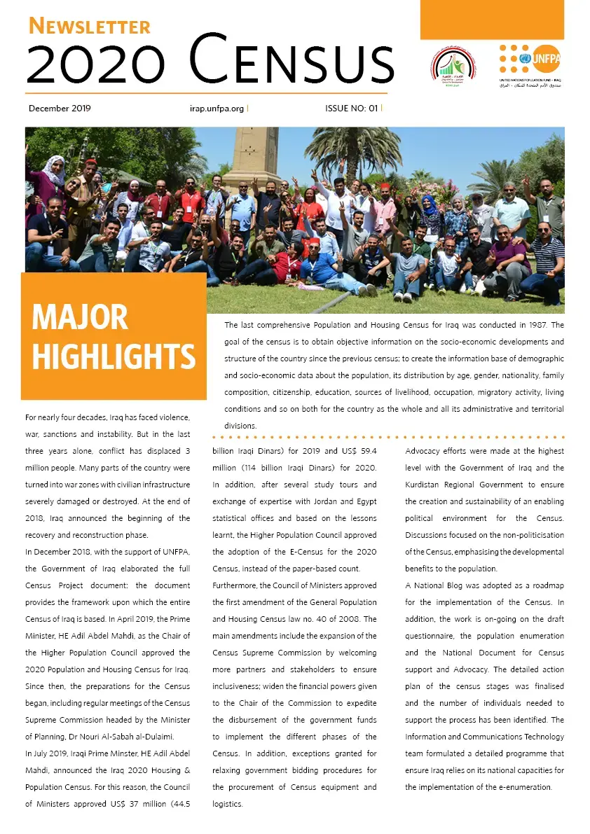 Census Newsletter | Issue #1 | UNFPA Iraq