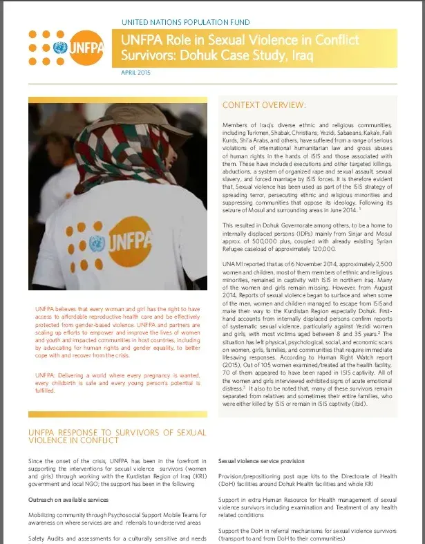 UNFPA Role in Sexual Violence in Conflict Survivors: Dohuk Case Study, Iraq